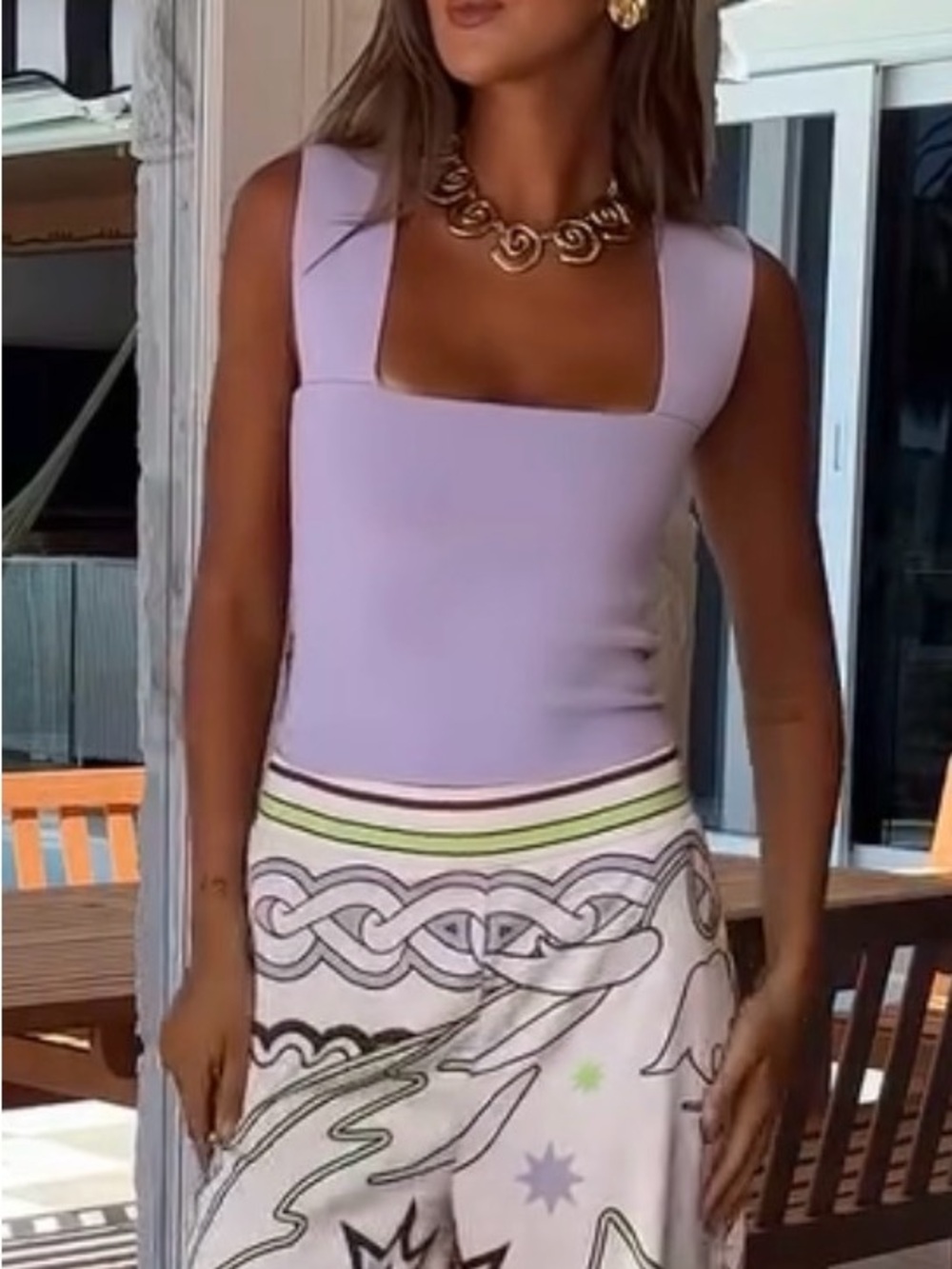 Sheike Lilac Square-Neck Tank Top with Wide Straps AU10